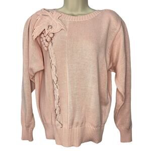 Vintage Toni Sweater Pink Leaf Beaded Embellishment Petite Size PL Long Sleeve